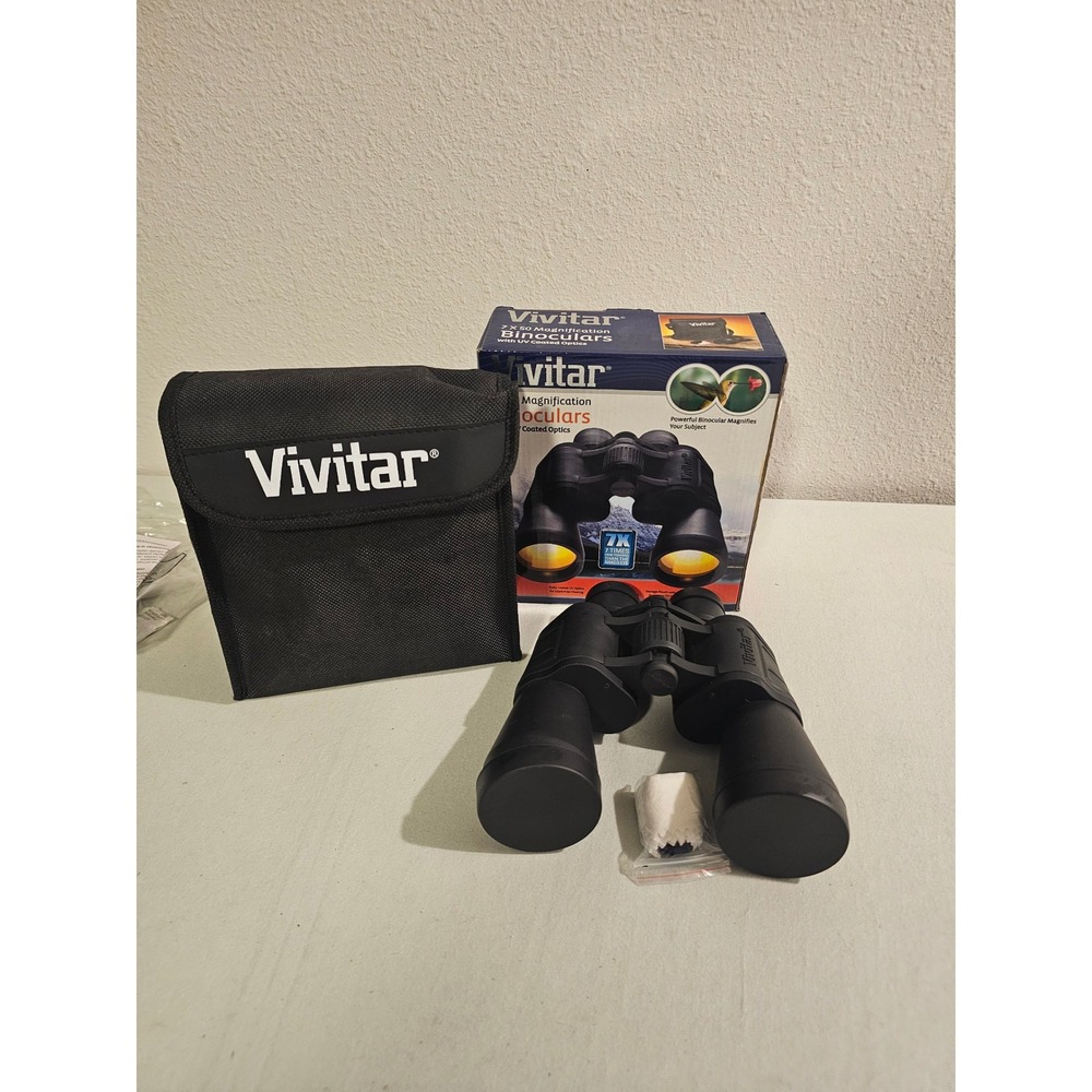 Vivitar 7x50 Magnification Binoculars Black Coated Optics UV Case